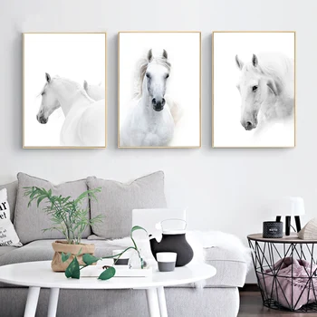 Sodobna Živali Beli Konj Wall Art Platno Plakatov in Fotografij Barvanje Sten v slikah, za Dnevni Sobi Doma Dekor (Brez Okvirja)