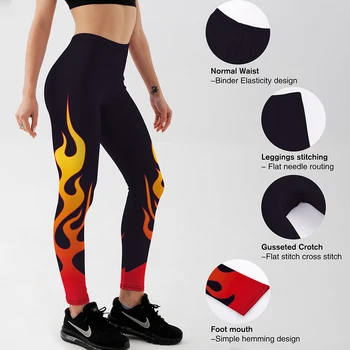 Ruski slog Požara, plamen Tiskanje Punk Stretchy Hlače Hlače Priložnostno Ženska Novost Fitnes Visoko Pasu Plus Velikost Dokolenke
