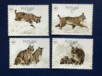 4 KOS,Portugalska,1988,naravni Rezervat Živali-Bobcat Znamk,Živali,Žig, Pravi Original,BREZ prilepke