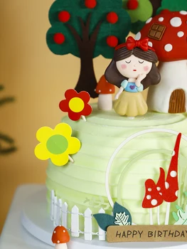 Princesa Dekle Happy Birthday Cake Pokrivalo Mehko lončenine Drevo Vstavite Dekor Apple tree Gob Kabini Peko Torte Dekoracijo