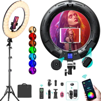 Weeylite 18 inch RGB Obroč Lahka Kit, 2500K-8500K Zatemniti LED Multicolor RGB Obroč Svetlobe s stojalom App Nadzor Brezžični Daljinski