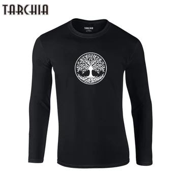 Brezplačna dostava TARCHIA Pomlad Poletje FashionT-Shirt Novo Drevo Logotip Bombaž Vrhovi Moški Tee Long Sleeve Majica Moški men Ženske Nosijo