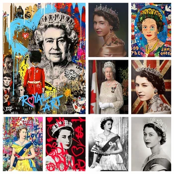 5D DIY Diamond Barvanje Grafitov Kraljica Anglije Elizabeta II Celoten Kvadratni Krog Vaje Navzkrižno Šiv Umetnosti Mozaik Hobi Doma Dekor