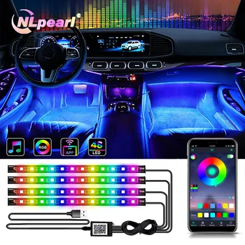 Stopala Svetlobe APP Avto Notranje osvetlitve Okolja Neon LED Trak z USB Brezžični Daljinski Glasbe Auto Vzdušje Dekorativne Svetilke