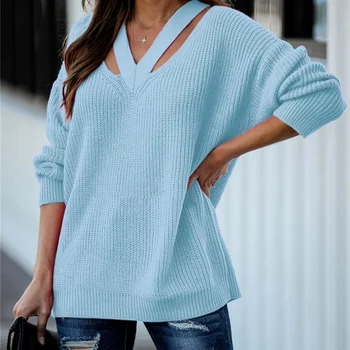 2021 Jeseni in pozimi barva pulover Fashionpullover svoboden velikosti temperament avtobusu Proti-vrat pulover ženske 16872
