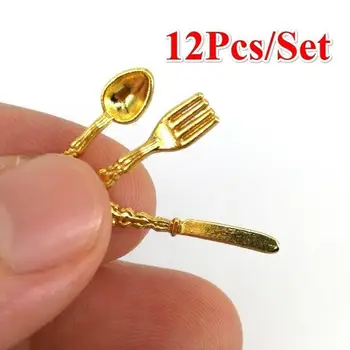 12Pcs/Set 1:12 Lutke Miniaturni Pribor, Vilice, Nož, Juho, Žlico Namizna