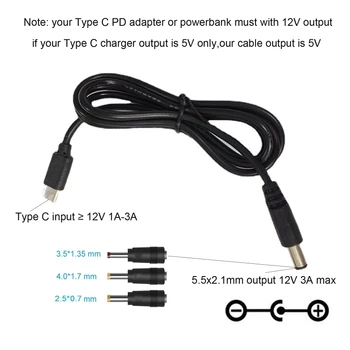 USB Tip C C PD za 12V 2.5x0.7mm 3.5x1.35 mm 4.0x1.7mm 5.5x2.5mm Napajalni Kabel za Usmerjevalnik Modem Prenosni računalnik, Fotoaparat