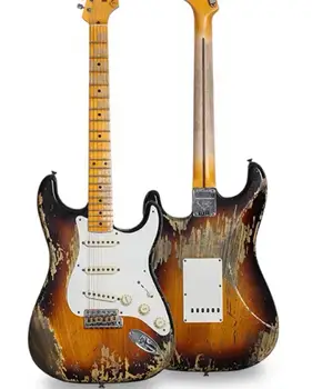 Vroče Handwork Relikvije Električna Kitara V sunburst Barva, Starih Kitara ,bela pickguard ,visoko kakovost kitare