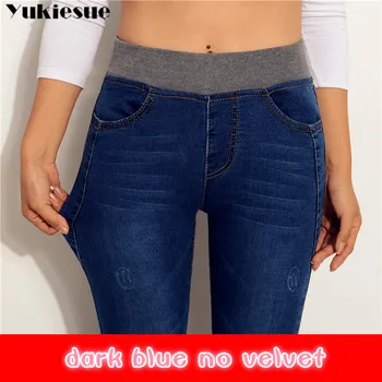 Mah, toplo Jeans za ženske z visoko pasu ozke Kavbojke pozimi svinčnik hlače ženska skinny jeans raztezanje ženska oblačila