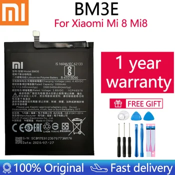Xiao Mi Originalne Baterije Telefona BM3E za Xiaomi Mi 8 Mi8 M8 Pravi 3400mAh Visoke Kakovosti Zamenjava Baterije brez Orodja+Nalepke