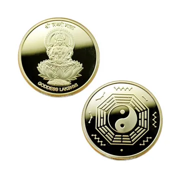 Indijski Boginje Lakshmi pozlačeni Taiji Fengshui Buda zlato medaljo spominski kovanec Indijski Buda kovinski značko kovanec zbirka