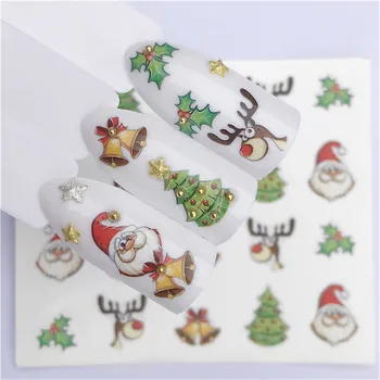 Umetnost za nohte nalepke Novo Leto Drsnik Tatoo Božič Vodo Nalepko Santa Claus Snežaka Polno Obloge Modelov Decals