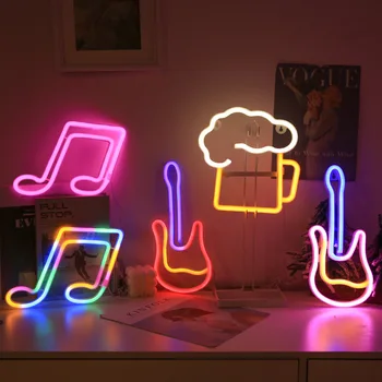 3D Neon Kitara Luč LED Luč Prijavite Dekor Svetlobe Neon Art Dom Dekoracija Hiše Rock Bar Pub Hotel Beach Party Usb, baterije Svetilke