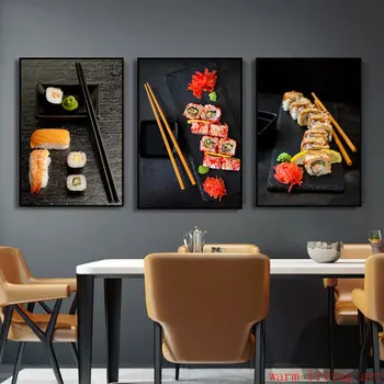 Japonske Hrane Suši Losos Roll Kaviar, Plakati, Sodobna Restavracija Jedilnica Platno Slikarstvo Natisne Sliko Kuhinja Doma Dekor