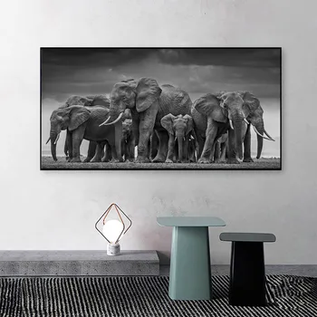 Živali Afriške Divje Črni in Beli Slon Platno Slikarstvo Plakatov in Fotografij Stenske Slike za Dnevni Sobi Doma Dekor Brez Okvirja