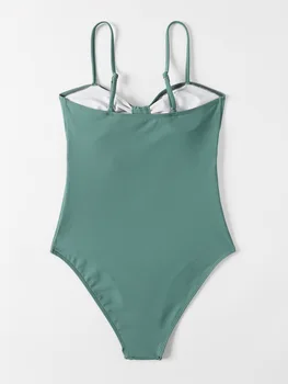 Green Cut-out Vozel Kravato En Kos Kopalke Trebuh Nadzor, Plavanje Obleko za Žensko, Monokini Bikini Kopalke, kopalke 2022