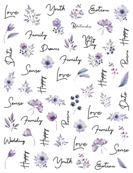 Nail Decals Violet Florals Vijolično Sadje Listi Rože Črke Sporočil Nazaj, Lepilo Za Nohte, Nalepke Za Nohte Nasvetov Lepota