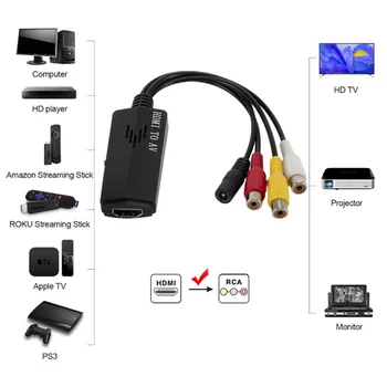 1080P HD kabel HDMI-združljiv z AV RCA Black Pretvornik Kabel STB za Stare TV Vhodna vrata 1 x HDMI Izhod vrata 1 x RCA