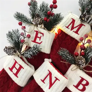 Božič Nogavice Pletenje Rdeča Snežinka Črke Abecede Božično Dekoracijo Za Dom Božič Drevo Ornament Darilo Navidad Natalne 2023