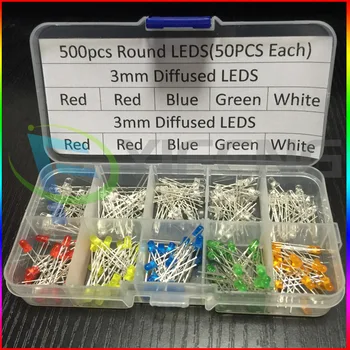 500PCS 3 mm Ultra Svetla LED Luči Svetilka Svetleče Diode Izbor Komponent Priročno za DIY Električna Enota
