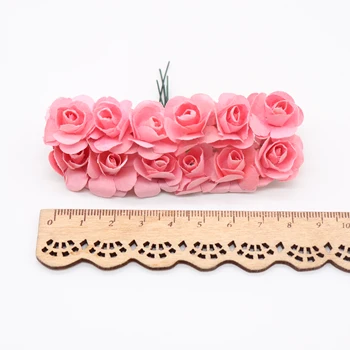 144pcs 1,5 cm Mini Umetno Mini Papir Rose Šopek DIY Venec Poročni Album Ornament Umetno Dvignila Umetno Cvet
