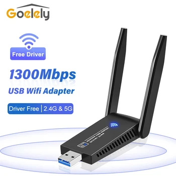 Goelely USB WIFI Adapter 1300Mbps Prost Gonilnik Brezžične Omrežne Kartice 2.4 G 5G omrežja Wi-fi Adapter za Prenosnik Dvojno Anteno Omrežna Kartica