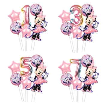 Minnie Mouse Folija Baloni Mickey 1. Rojstni dan Okraski Otroci Ballon Številka 1 Globos Baby Tuš Konfeti Latex Žogo Igrača