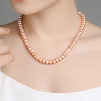 ZHRUKAN Naravnih sladkovodnih biserna Ogrlica, 8-9 mm kruh krog 925 Sterling Silver pearl choker ogrlice nakit za ženske, darilo