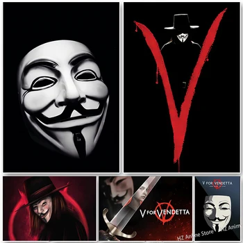 Klasična Hekerji Film V kot Vendetta Heker Masko Film Temo Maske, Plakati, Tiskanje Wall Art Fotografij, Platno Slikarstvo Sobi Doma Dekor