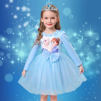 Padec Obleke za Dekleta Vestidos Zamrznjene Elsa Obleke Rojstni dan Dolg Rokav Princesa Kostum Najstniških Otrok Stranka Oblačila