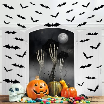 Halloween Stenske Nalepke Bat Duha Pajek Haloween Dekoracijo 3D Črno PVC Halloween Party DIY Soba Dekor Halloween Stenske Nalepke