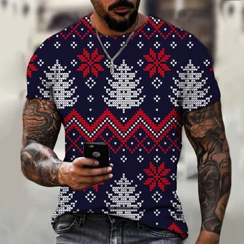 Moške majice Moda Božič Vzorec 3D Tiskanja Kul Obleko O-Vratu Slog Harajuku Prevelik Smešno Tees Dihanje Svoboden Vrhovi