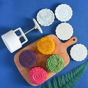 4pc 3D Cvet Oblike Plastičnih Mooncake Plesni 125g Kvadratnih Torto Mešala Nastavite DIY Strani Tlak Fondat Plesni Kitajski Torto Peko Orodje