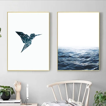 Modro Morje, Umetniško Platno Slikarstvo Morskih Valov Stenske Slike Za Dom Nordijska Seascape Decoracion, Geometrijske Umetnine Ptica Tiskanje Plakata