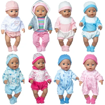 Novo Rojen Baby Doll Obleko 43 cm Pajama Nastavite In Klobuk za 17 palčni Lutka Plašč Igrače Doll Obleke