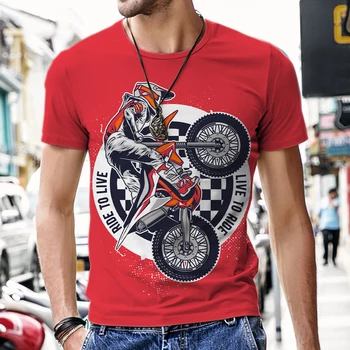 Moške majice s kratkimi rokavi Moški Motocikel Vzorec O-Vrat Vrhovi Smešno Kratek Rokav Dihanje Hip Hop Tees 3D Tiskanja Kul Svoboden Modni Slog
