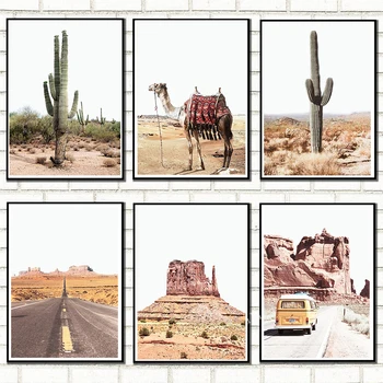 Arizona Puščavi Wall Art Platno Kamele Plakati Skandinavski Slog Galerija Stenski Set Potovalnih Printable Za Tiskanje Slikarstvo Dekorativne Slike
