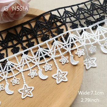 1yard Širina:7.1 cm Zvezde in Luna Design Tassel Čipke Trim Ivory White & Black za Zavese Obleko DIY Šivanje Dekoracijo (SS-2300)