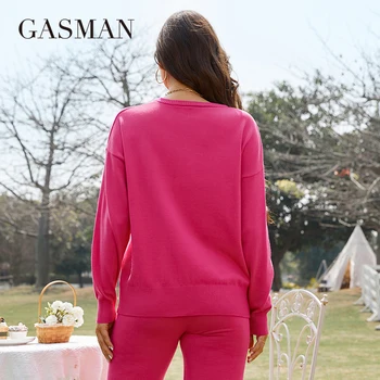 GASMAN Novo 2022 dva-delni set za žensko Jopico pulover, hlače Bele moda za ženske blagovne znamke jeseni nastavite toplo 2021SS001
