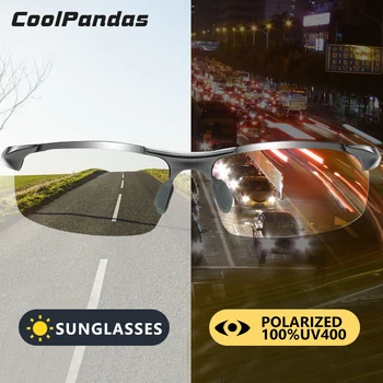 CoolPandas blagovne Znamke Aluminija, Magnezija Semi-Rimless Photochromic sončna Očala Moških Polarizirana Vožnje Očala Moški gafas de sol hombre