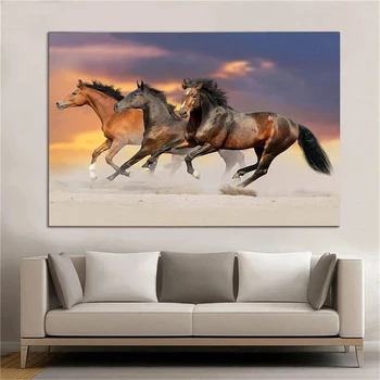 Živali Konj Platno Barvanje Konj Teče V Puščavi Poster Tiskanje Zidana Slike Cuadros Moderna Dnevna Soba Dekoracijo Doma