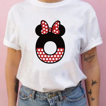 Ženske po Meri Ime Kombinacijo črk Tisk T-Shirt Minnie Miško, Pismo, Pisava A B C D E F G Kratek Rokav Disney Tshirt