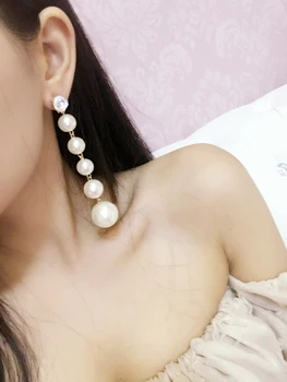 Novo dolge rese Kristalno uhan moda velik biser dolgo Spusti Uhan za Ženske Poročne Nakit Letnik visoke kakovosti Pearl Uhan