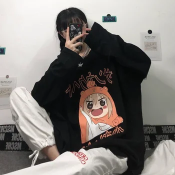 QWEEK Harajuku Kawaii Anime T-shirt Srčkan Japonski Risani Tiskanja Manga Bela Majica z Dolgimi rokavi Ženske Tee Vrhovi Ženski 2021