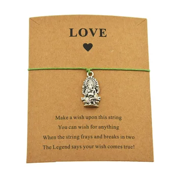Srečen Ročno Ganesha Buda Živali Slon Čar Vosek Vrvice Zapestnice za Ženske, Moške, Ljubimec, Nekaj Bi si Želijo Ljubezni Kartico Nakit
