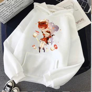 Igra Genshin Vpliv Unisex Anime Puloverju s Kapuco Moški Ženske Lu Duc in KLEE Grafika Print Majica Oblačila za Najstnike Kawaii