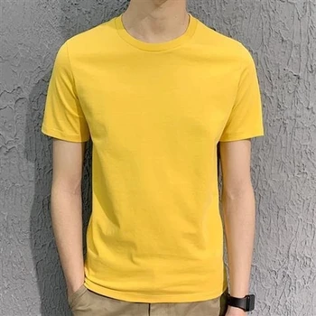 Poletje novih moških krog vratu T-shirt klasična barva bombaža, kratek rokav