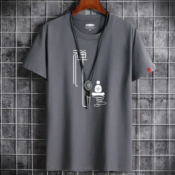 2022 Anime Poletne Moške Vrhovi oversize Svoboden Kratek Rokav Dihanje Bombaž Človek Tshirt Kitajske Črke Natisni Moške Priložnostne majice
