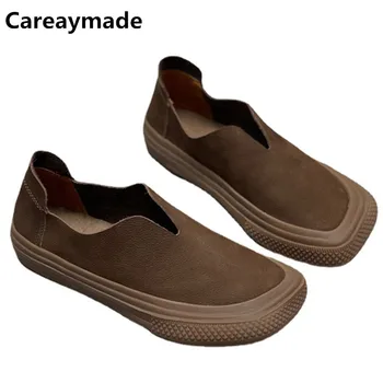 Careaymade-Pravega Usnja ženske čevlje,jeseni cowhide retro nizko vrh klovn čevlji ravno dno udobno Dame eno čevlji