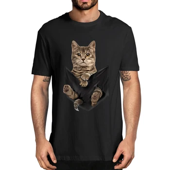 XS-5XL Bombaž Rjavega Mačka Sedi v Žep Darila Mačke Smešno Moške Novost T-Shirt Prevelik Tee Priložnostne Humor Mehko Ulične
